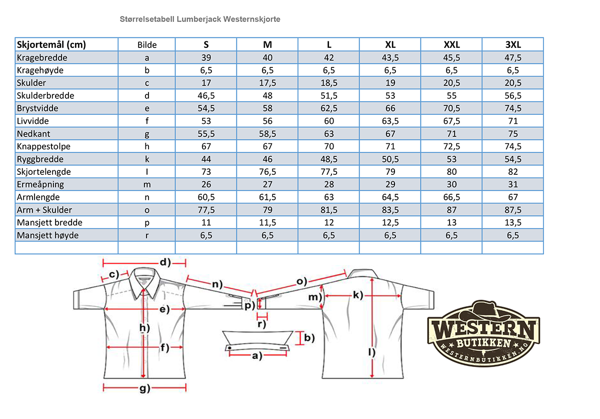 Lumberjack Størrelsesguide