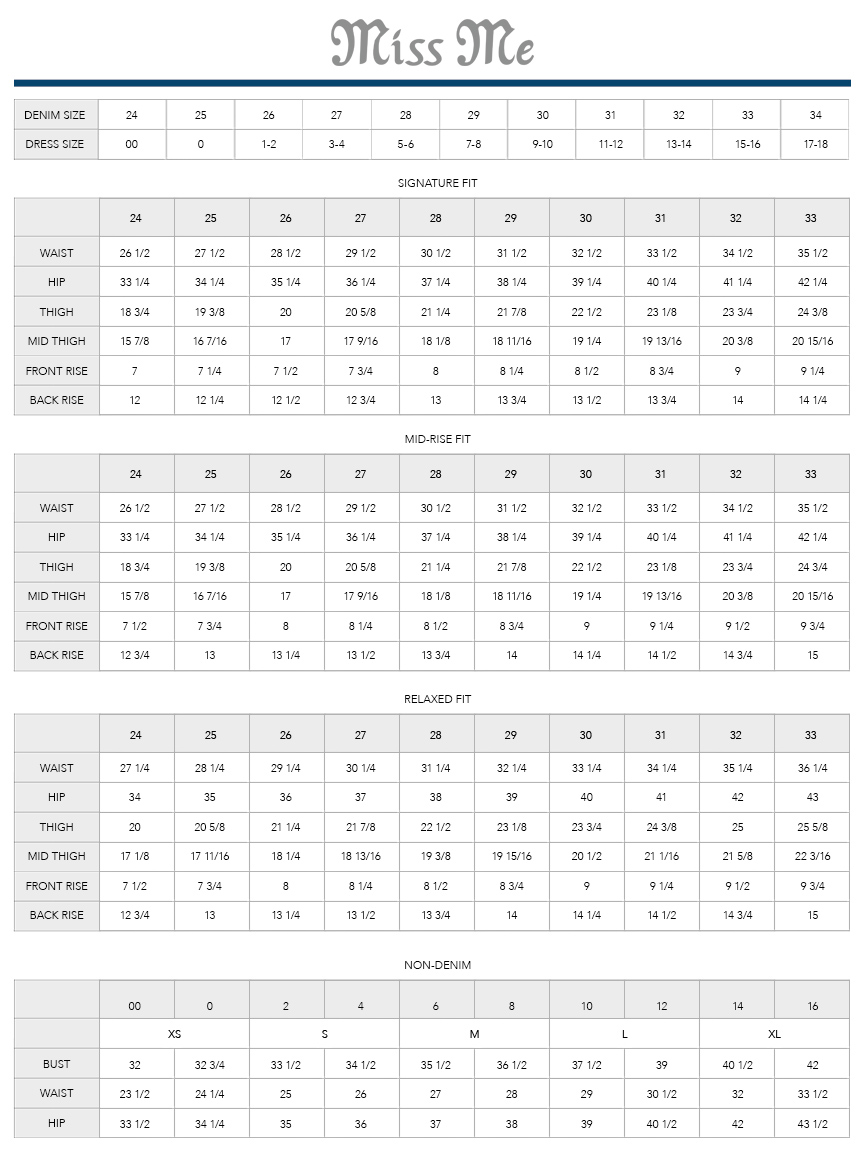 Miss Me Belt Size Chart